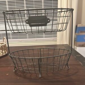 Two-Tier Black Wire Basket Stand